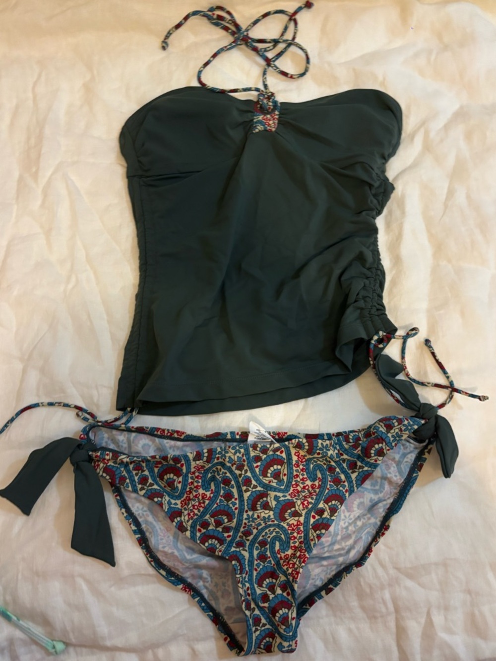 Vintage Converse Two Piece Bikini Tankini Set Paisley Floral Swim Small